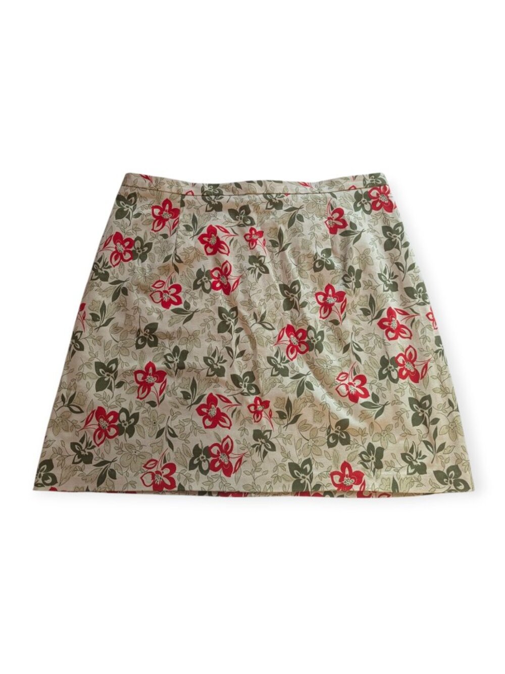 Addition Elle Plus Size Floral A-Line Skirt Red Olive Vintage Inspired Autumn